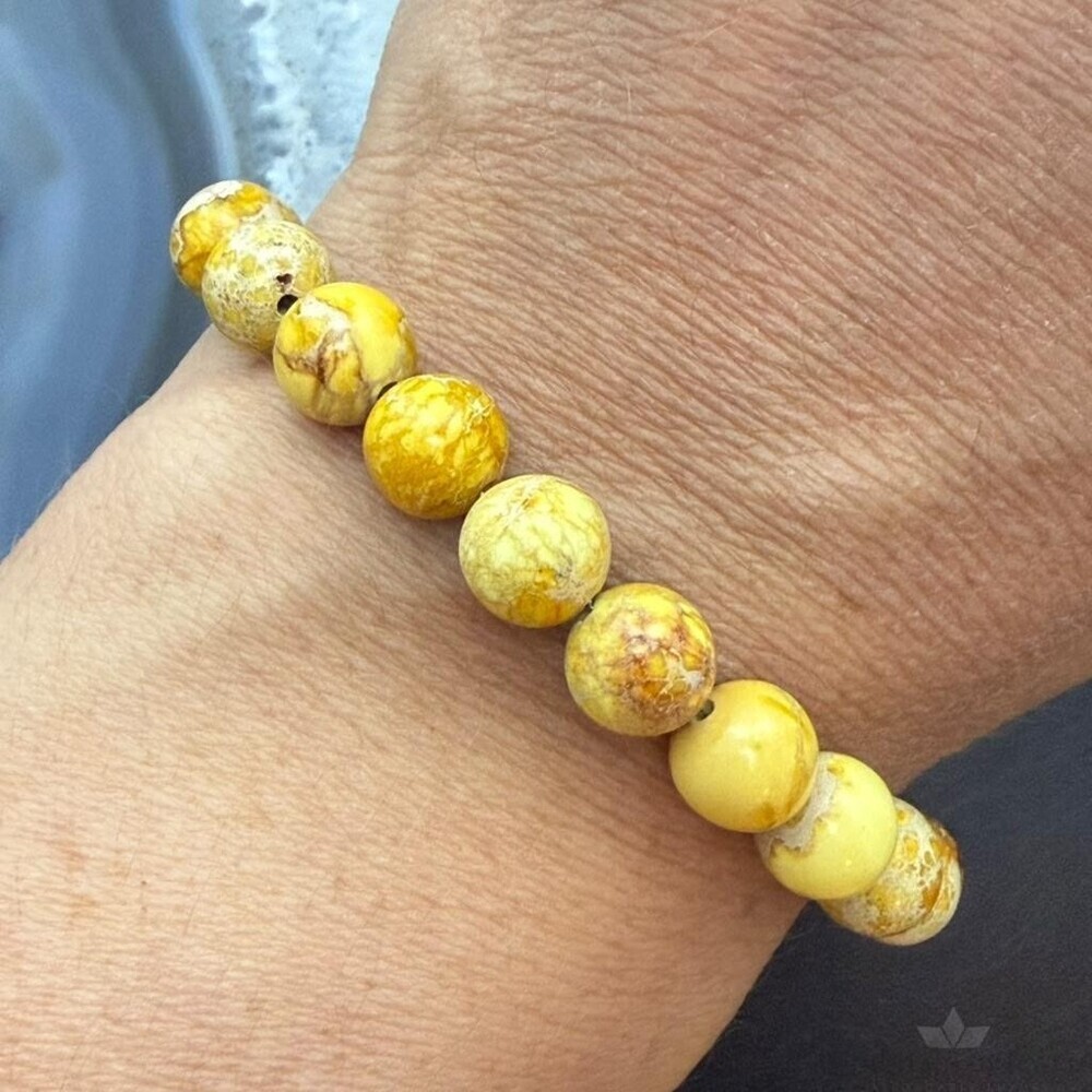 Sterling Silver 8mm Round Snake Skin Jasper Beads 7" Bracelet For Women